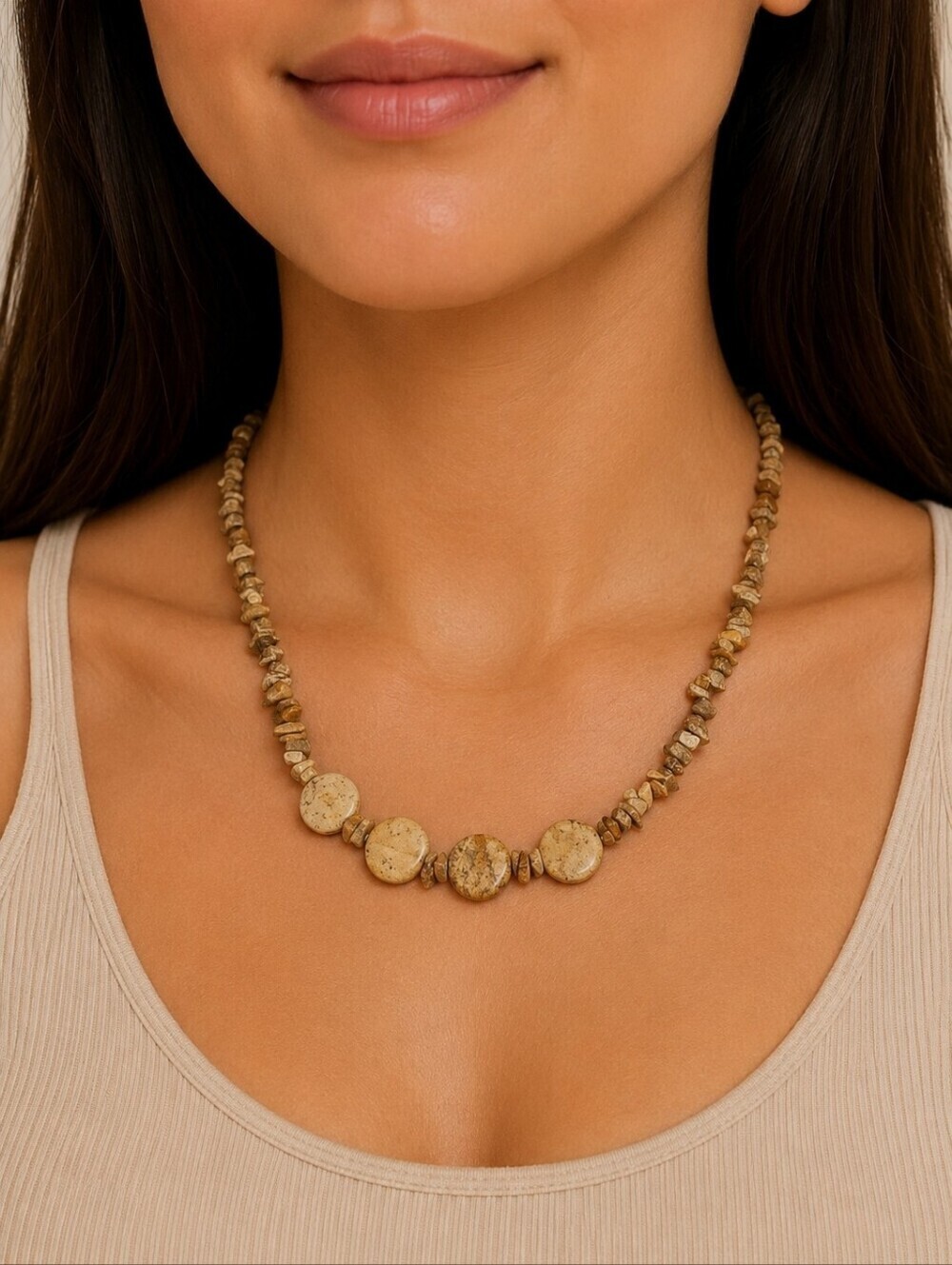 HANDMADE Brown Jasper Chip Beaded Toggle Necklace